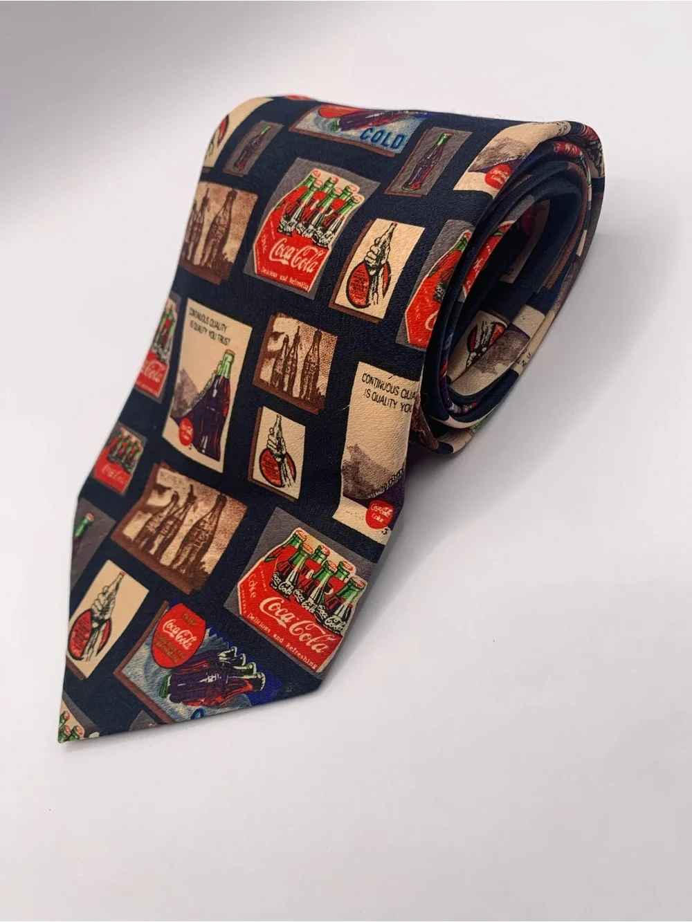 Coca Cola Retro Patchwork Tie in Navy, Beige, Red and Green collectible